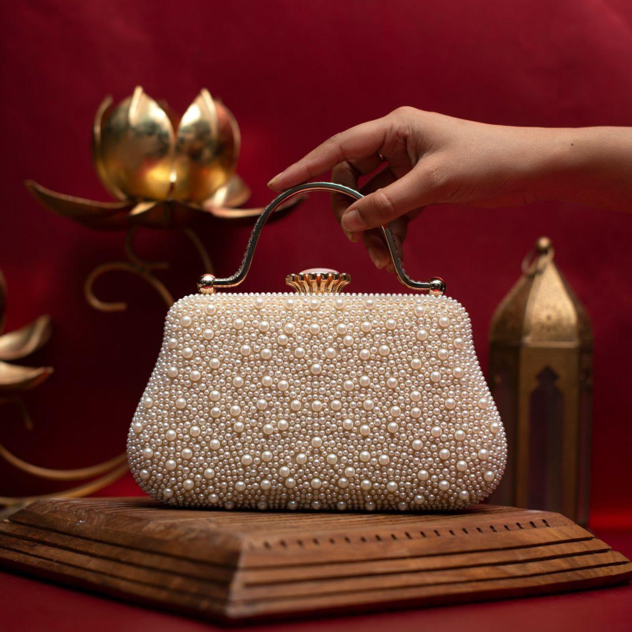 Pearl Embellish Evening Clutch Bag