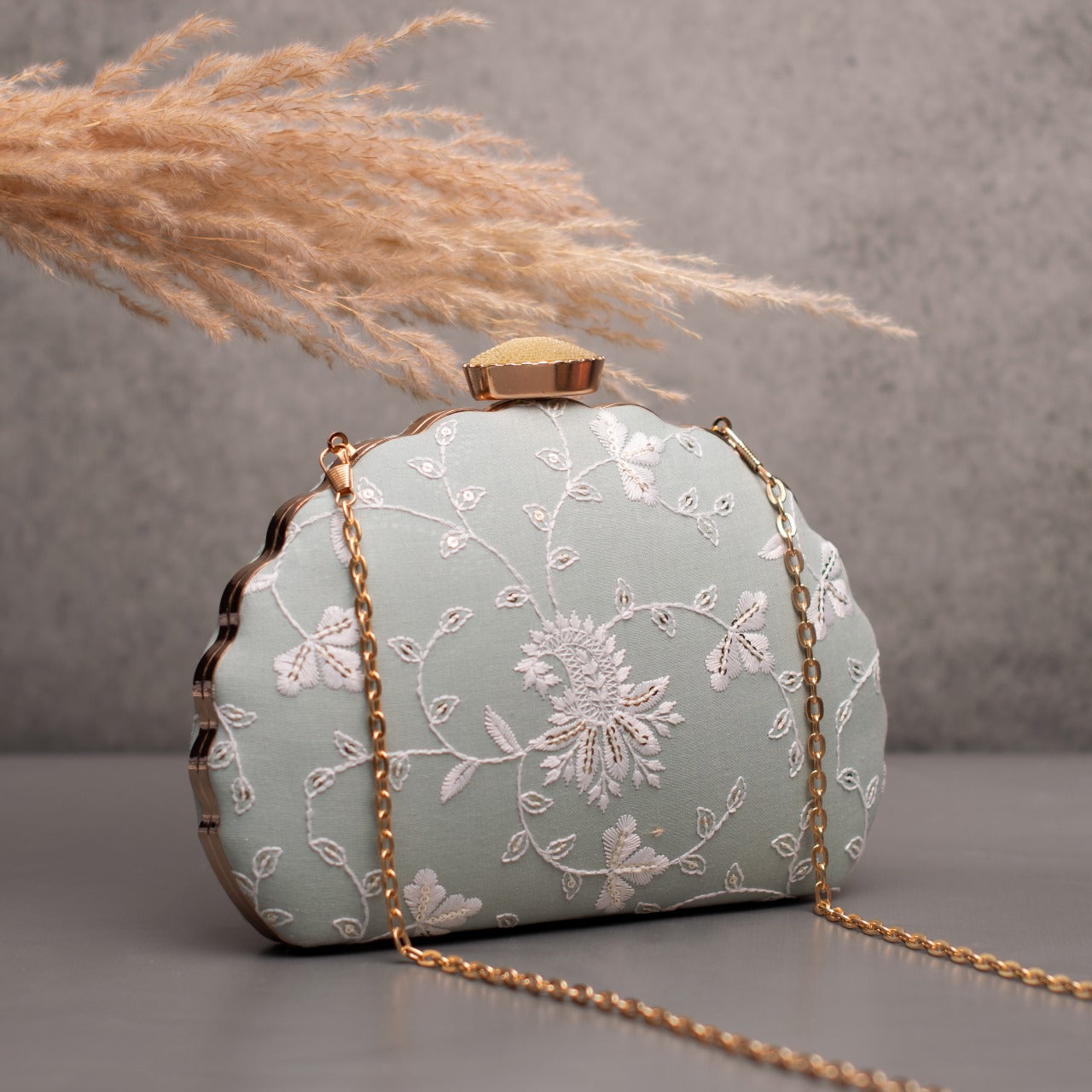 D-shaped Embroidered clutch