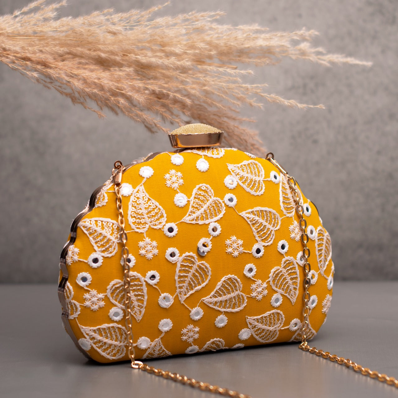 D-shaped Embroidered clutch