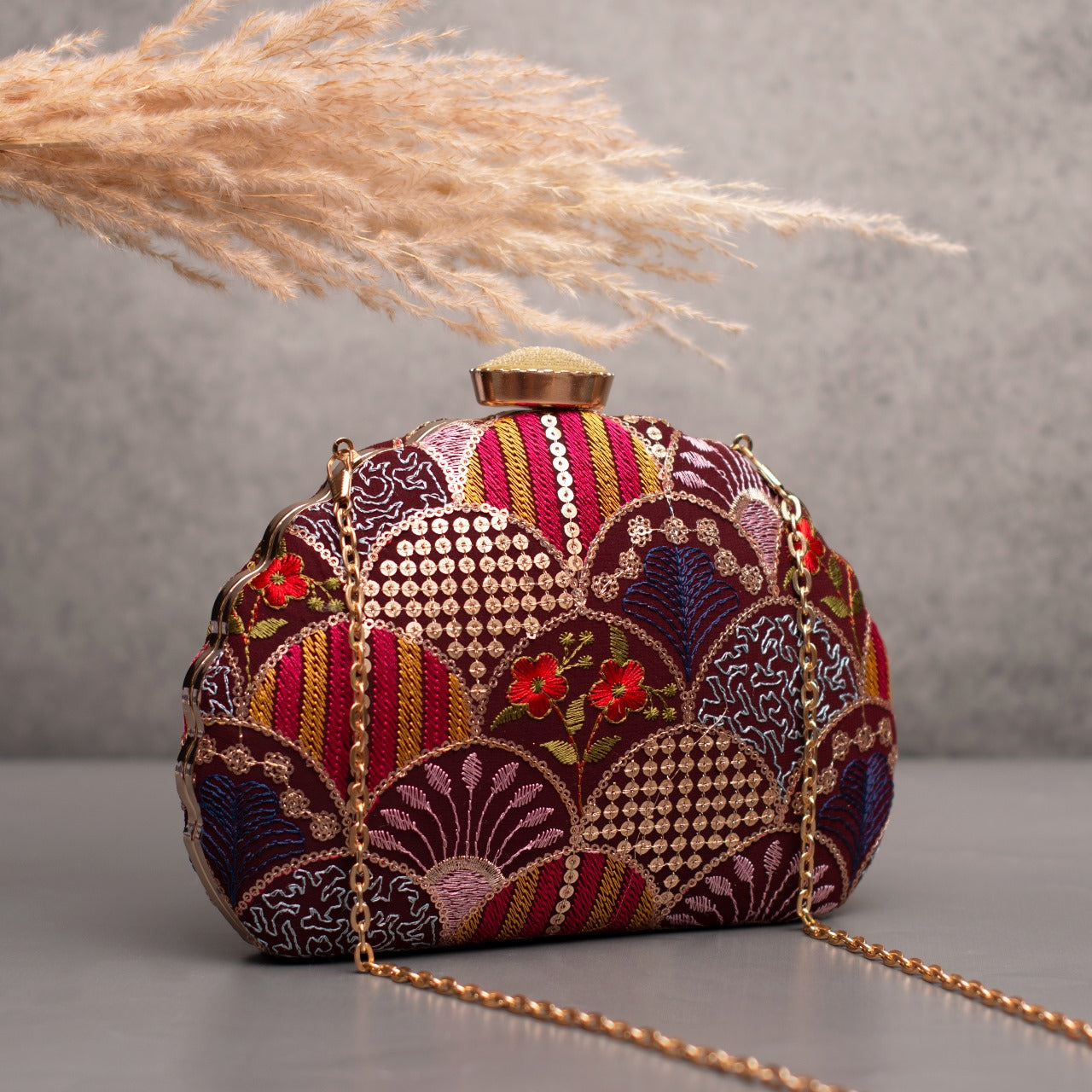 D-shaped Embroidered clutch