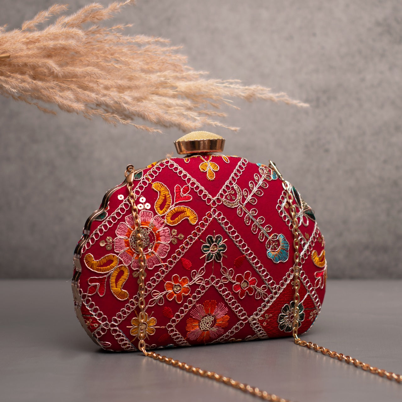 D-shaped Embroidered clutch