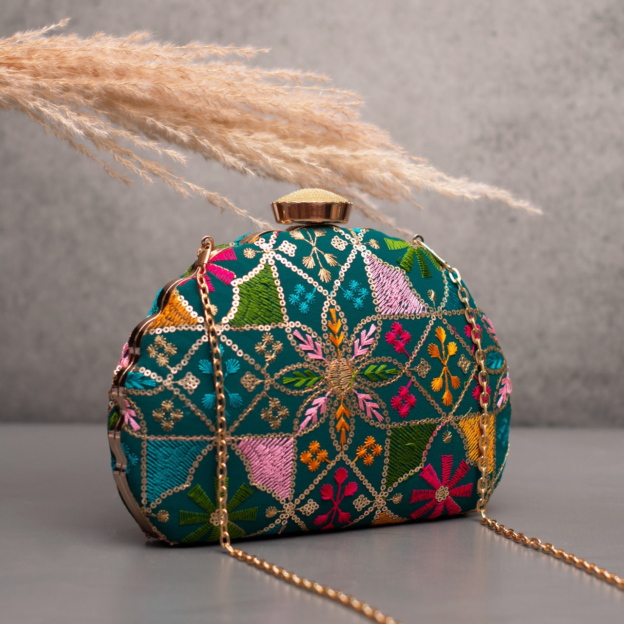 D-shaped Embroidered clutch