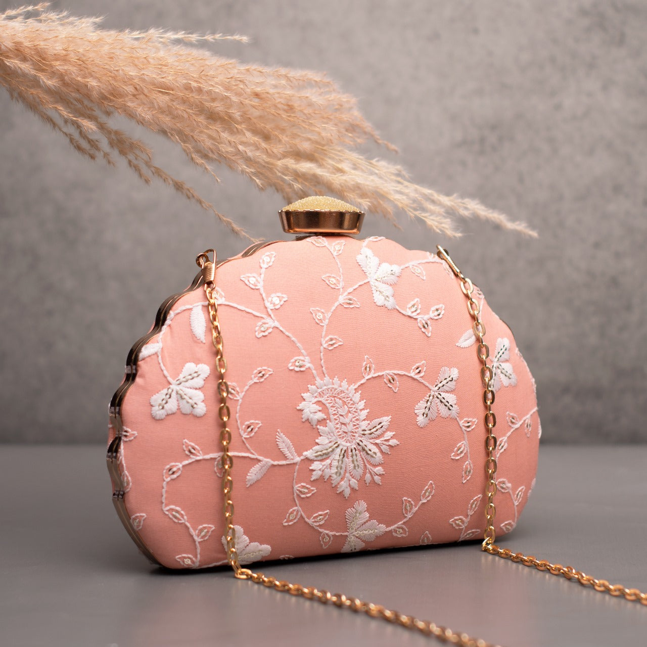 D-shaped Embroidered clutch