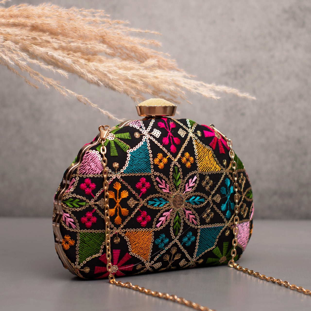 D-shaped Embroidered clutch