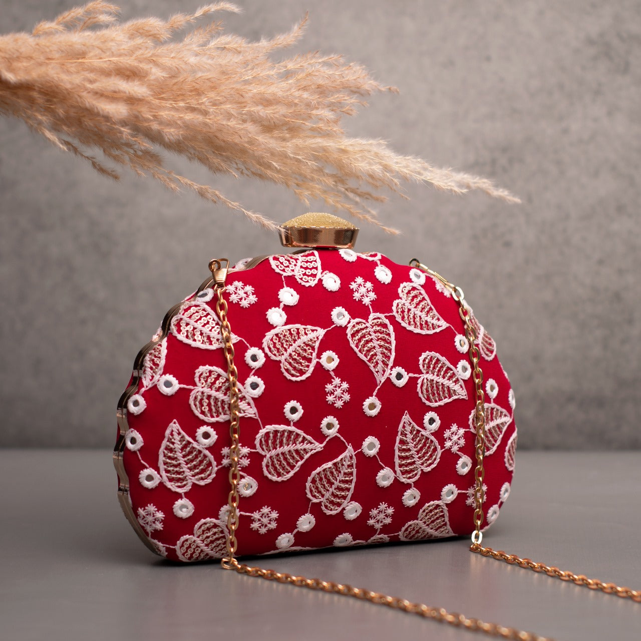 D-shaped Embroidered clutch