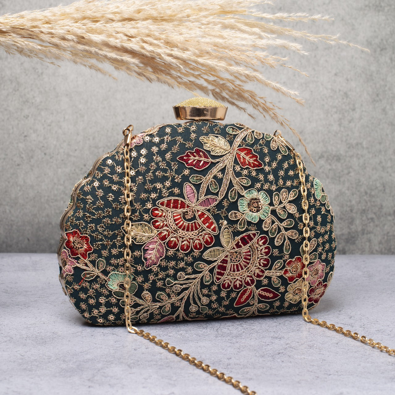 D-shaped Embroidered clutch