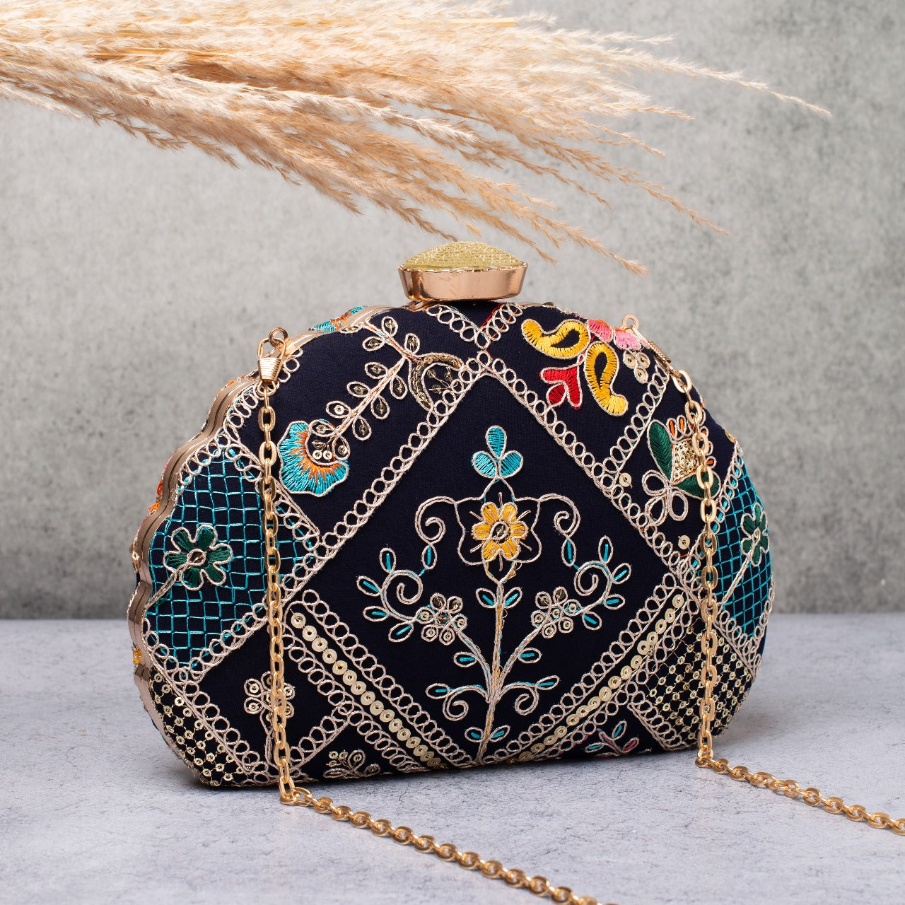 D-shaped Embroidered clutch