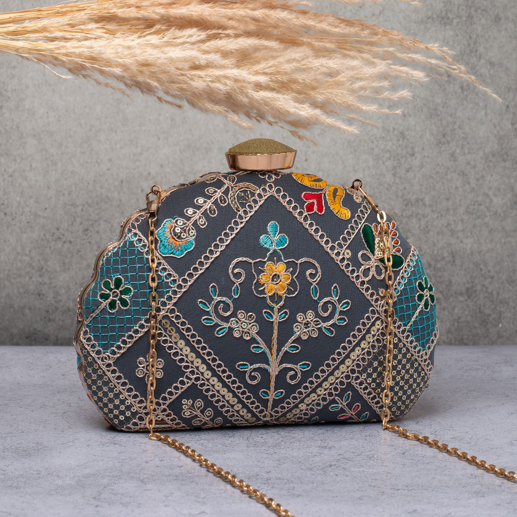 D-shaped Embroidered clutch