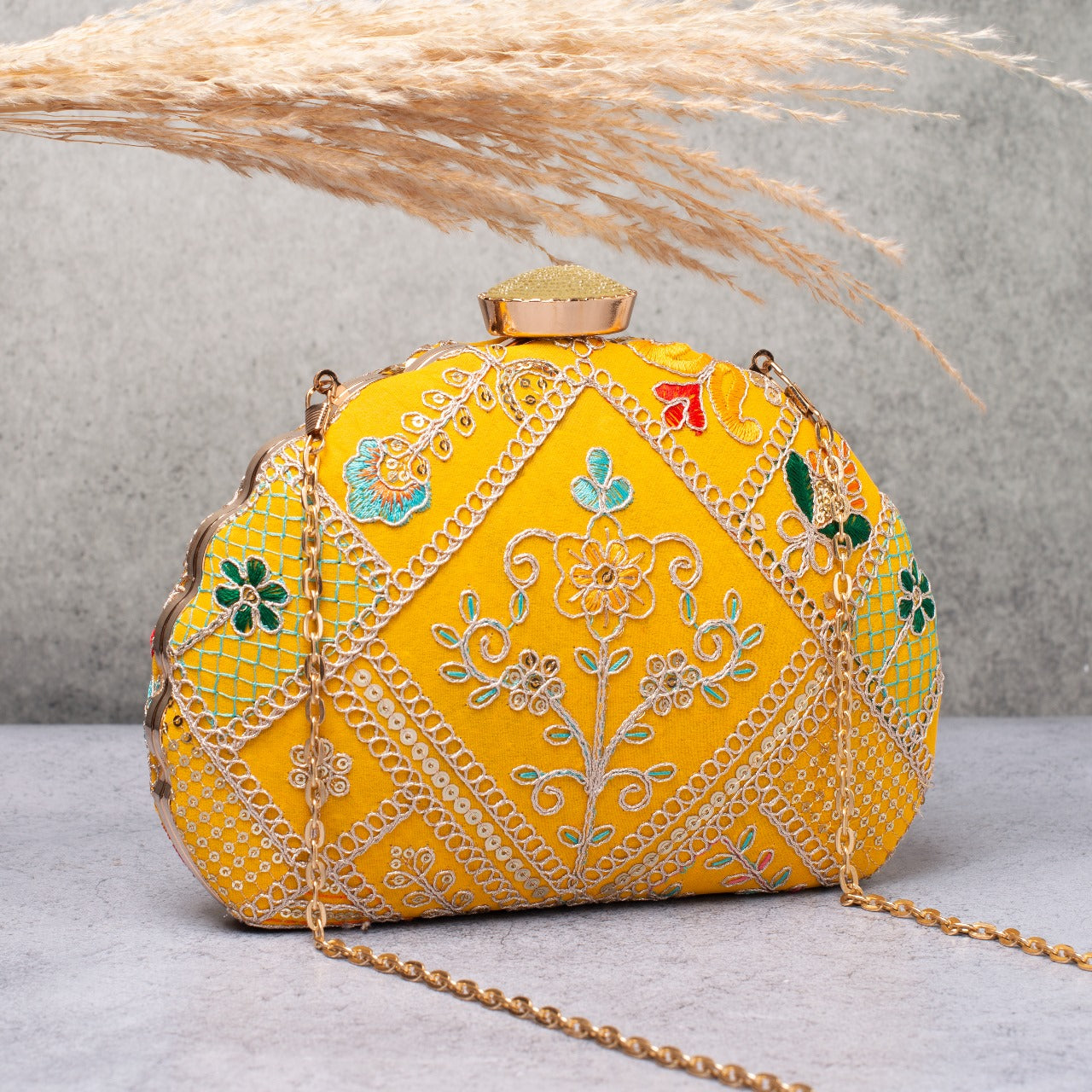 D-shaped Embroidered clutch