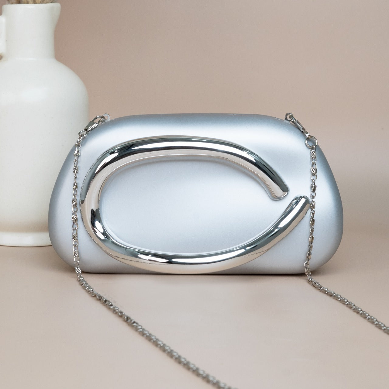 Designer Acrylic Clutch with Shiny Metal Handle