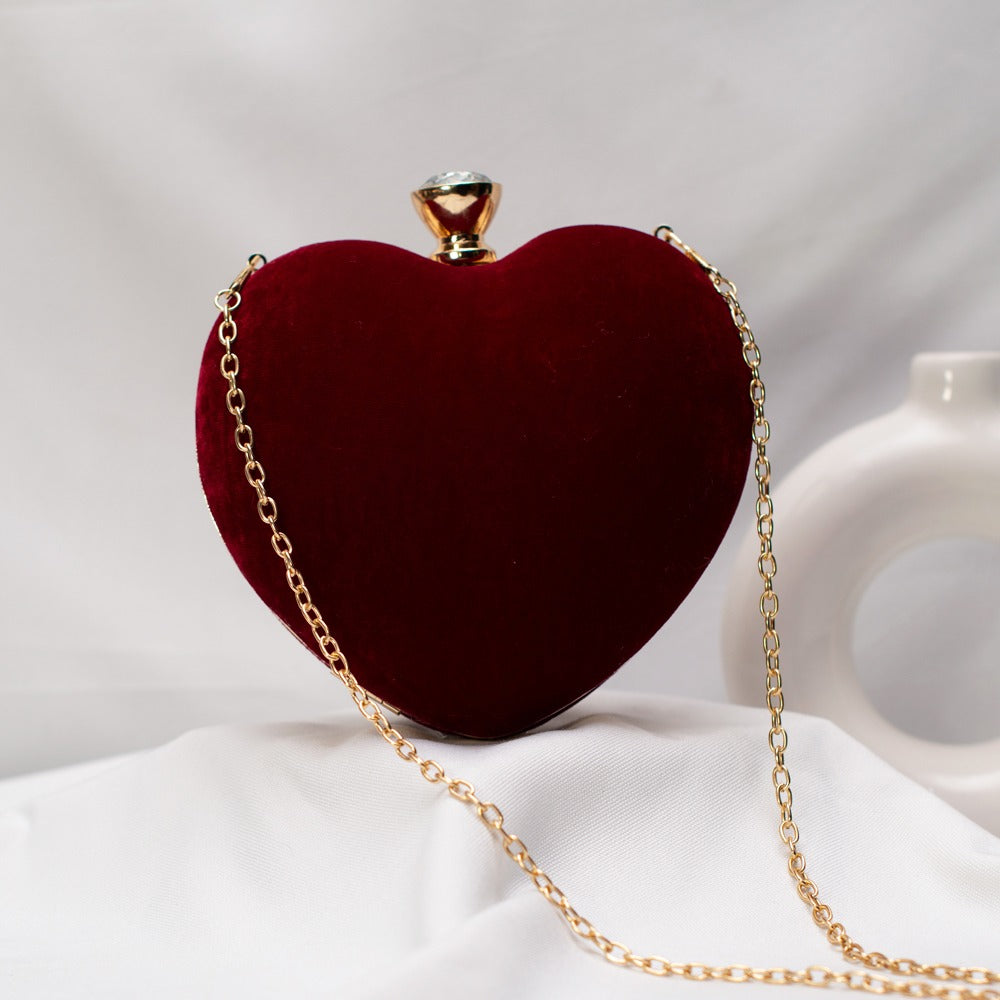 Heart Shaped Velvet Clutch Bag
