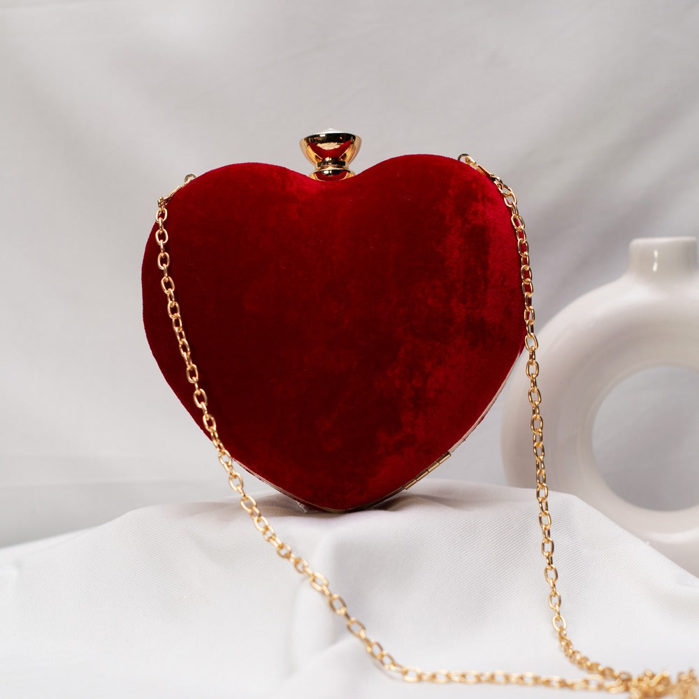 Heart Shaped Velvet Clutch Bag