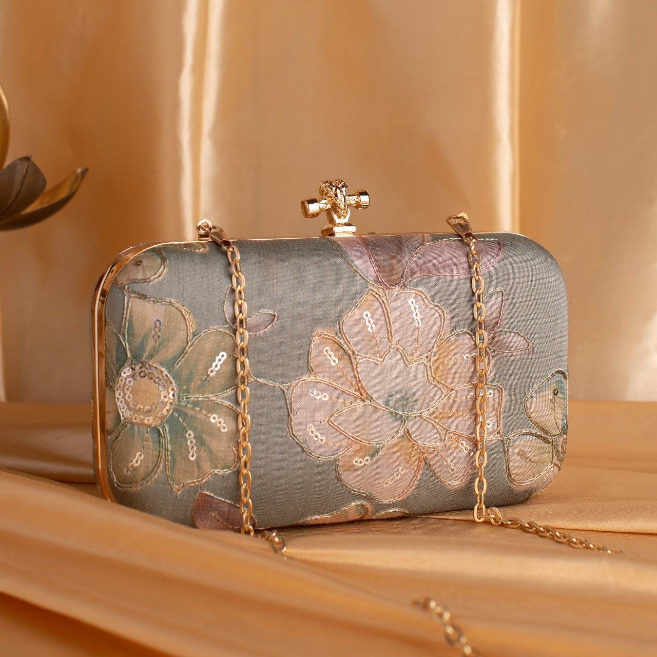 Ethnic Embroidery Clutch with Designer Knob