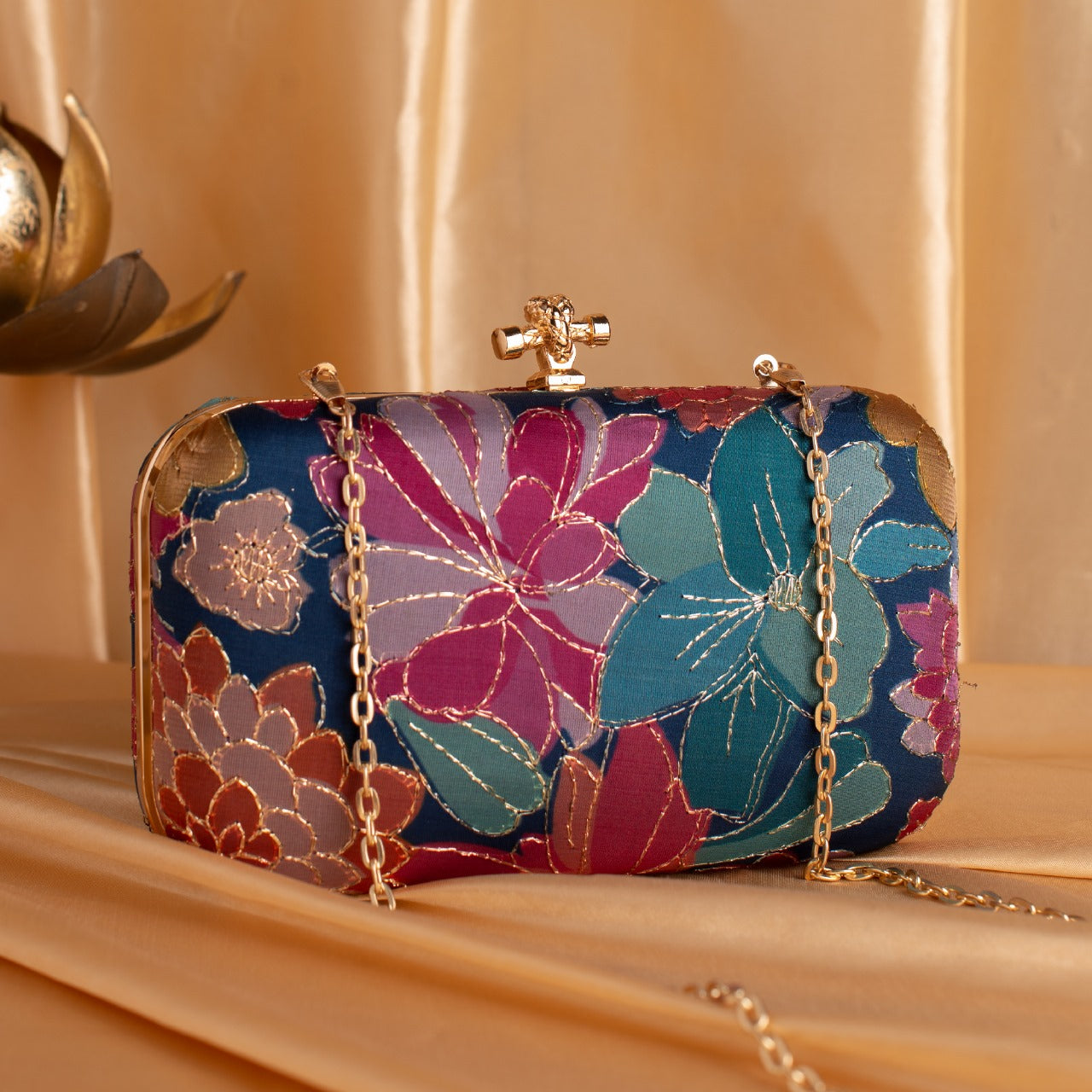 Ethnic Embroidery Clutch with Designer Knob