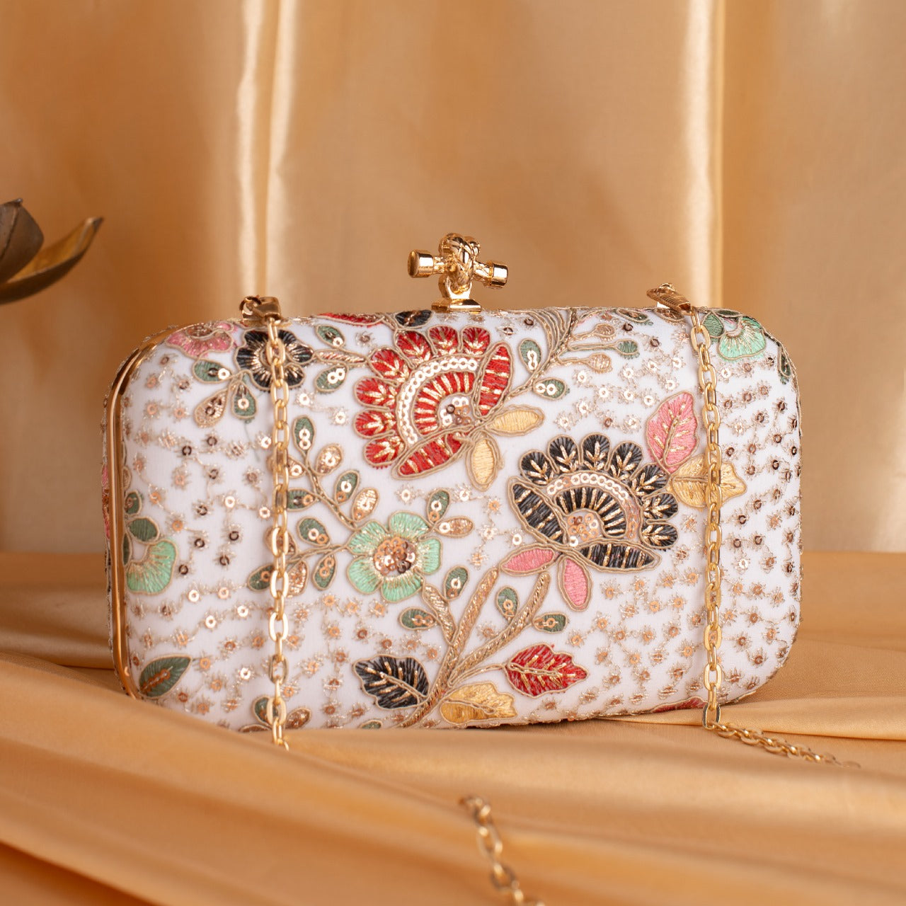 Ethnic Embroidery Clutch with Designer Knob