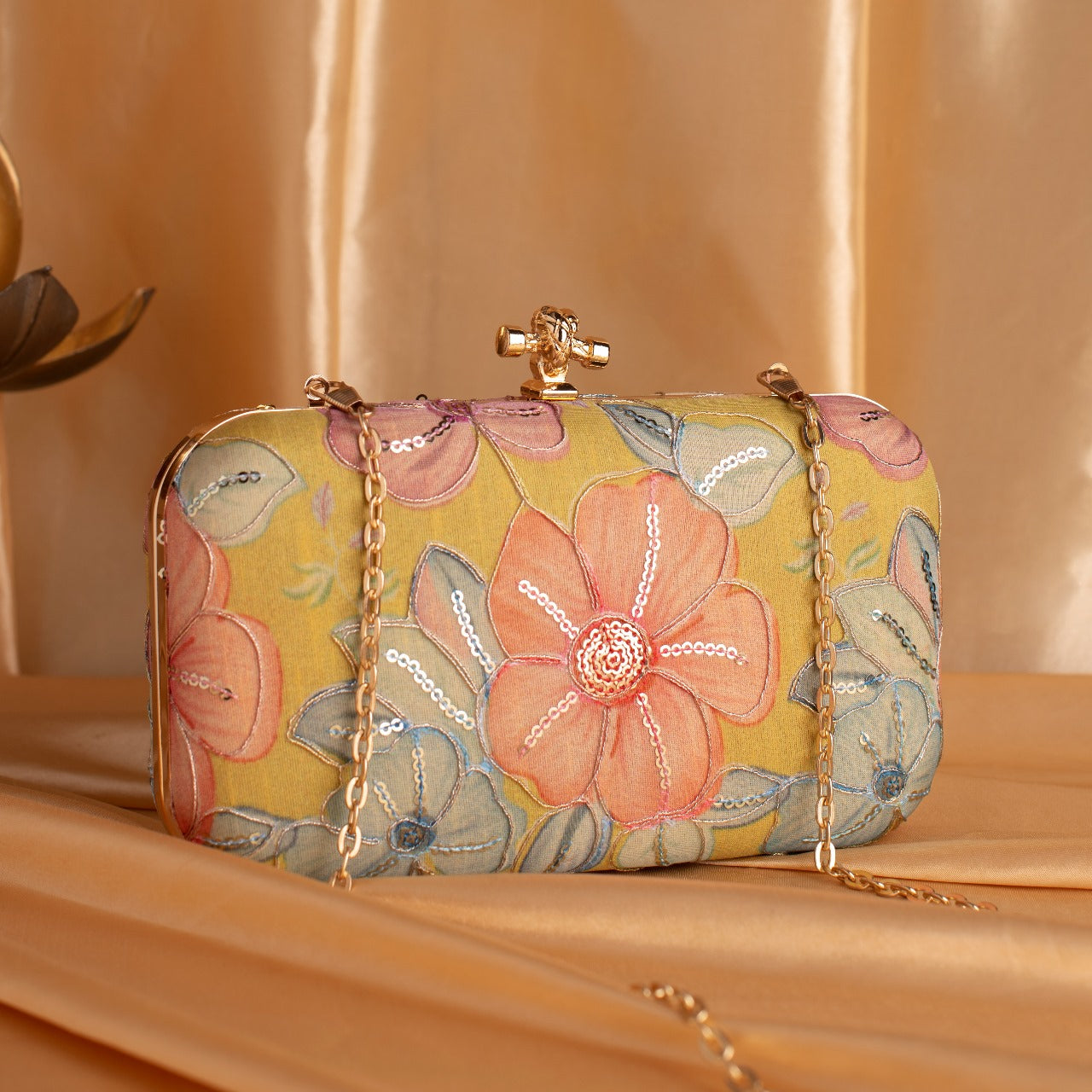 Ethnic Embroidery Clutch with Designer Knob