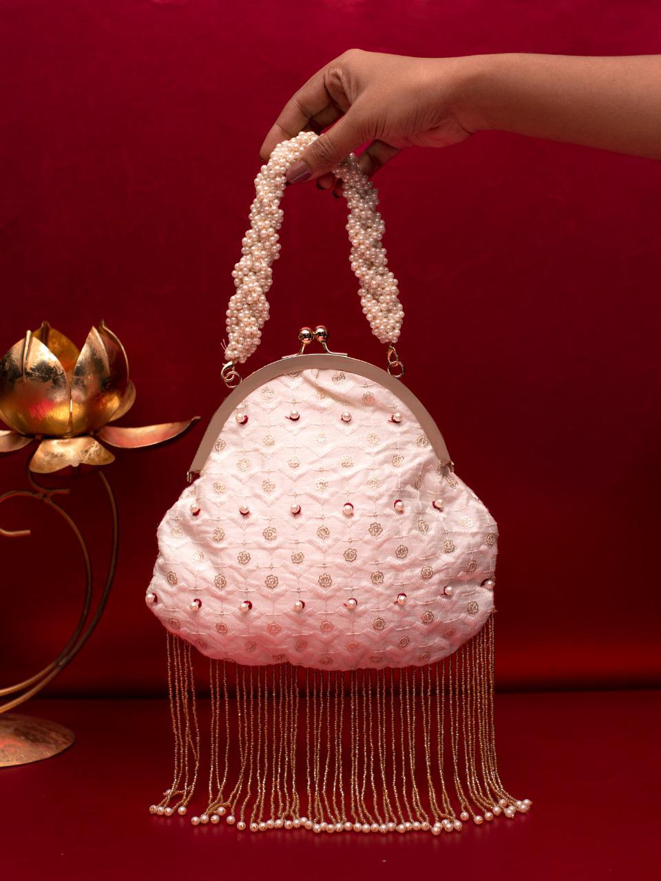 Pearl Elegance Potli Bag with hanging tassels