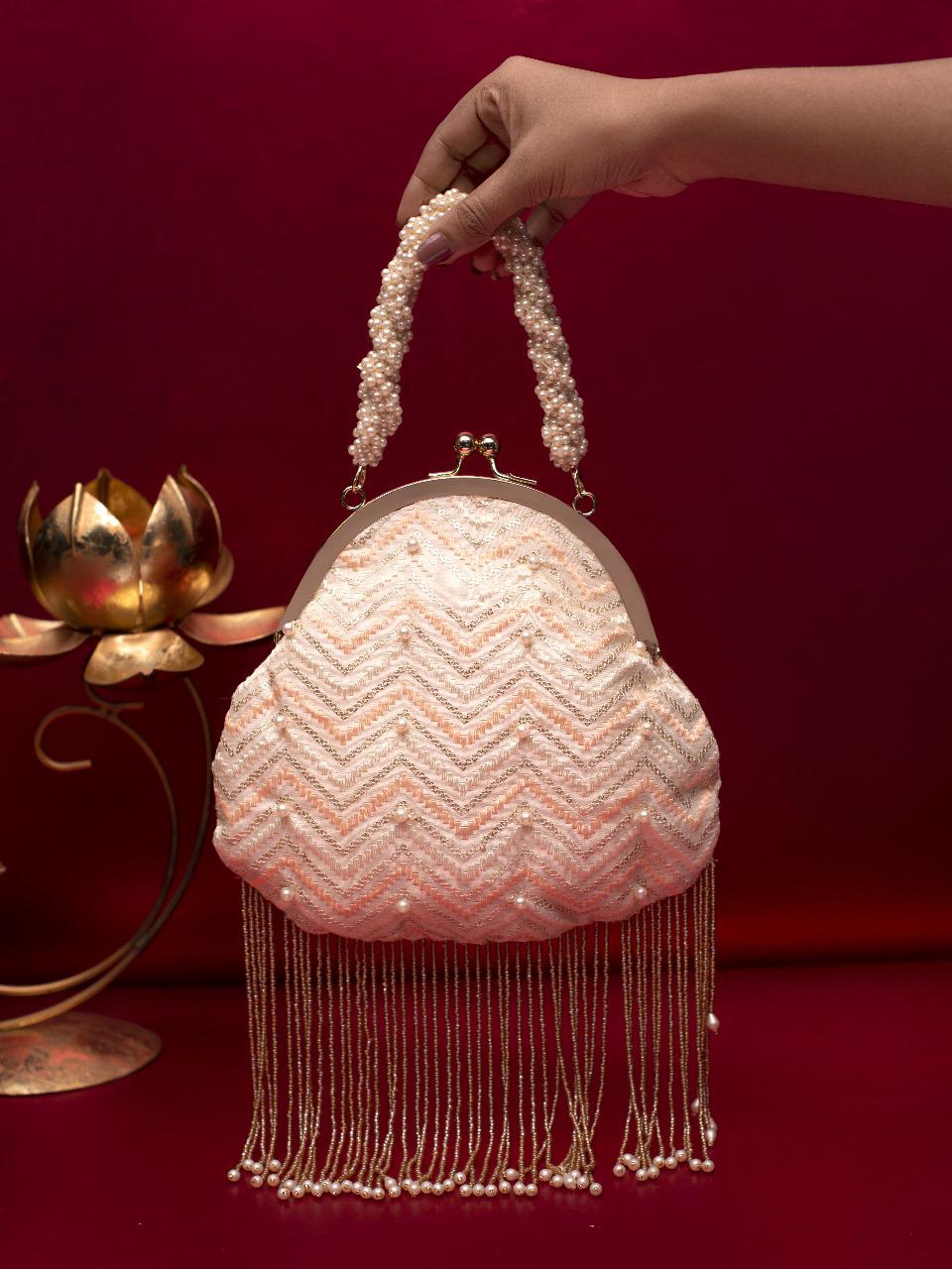 Pearl Elegance Potli Bag with hanging tassels