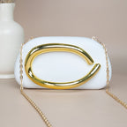 Designer Acrylic Clutch with Shiny Metal Handle