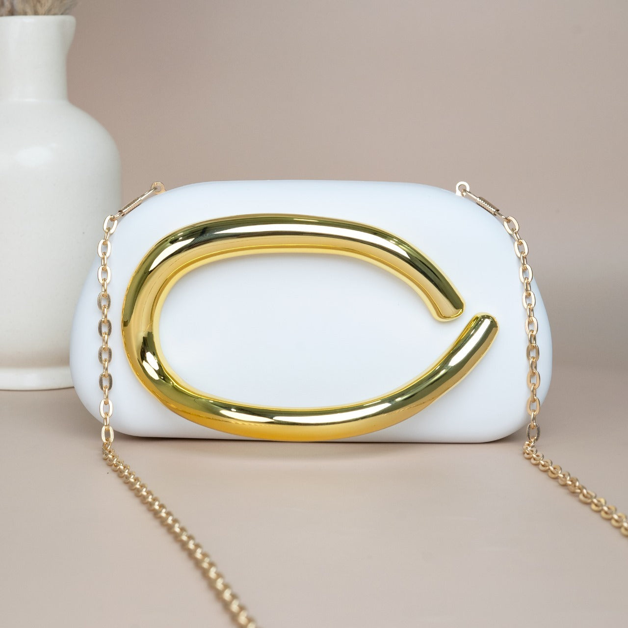 Designer Acrylic Clutch with Shiny Metal Handle