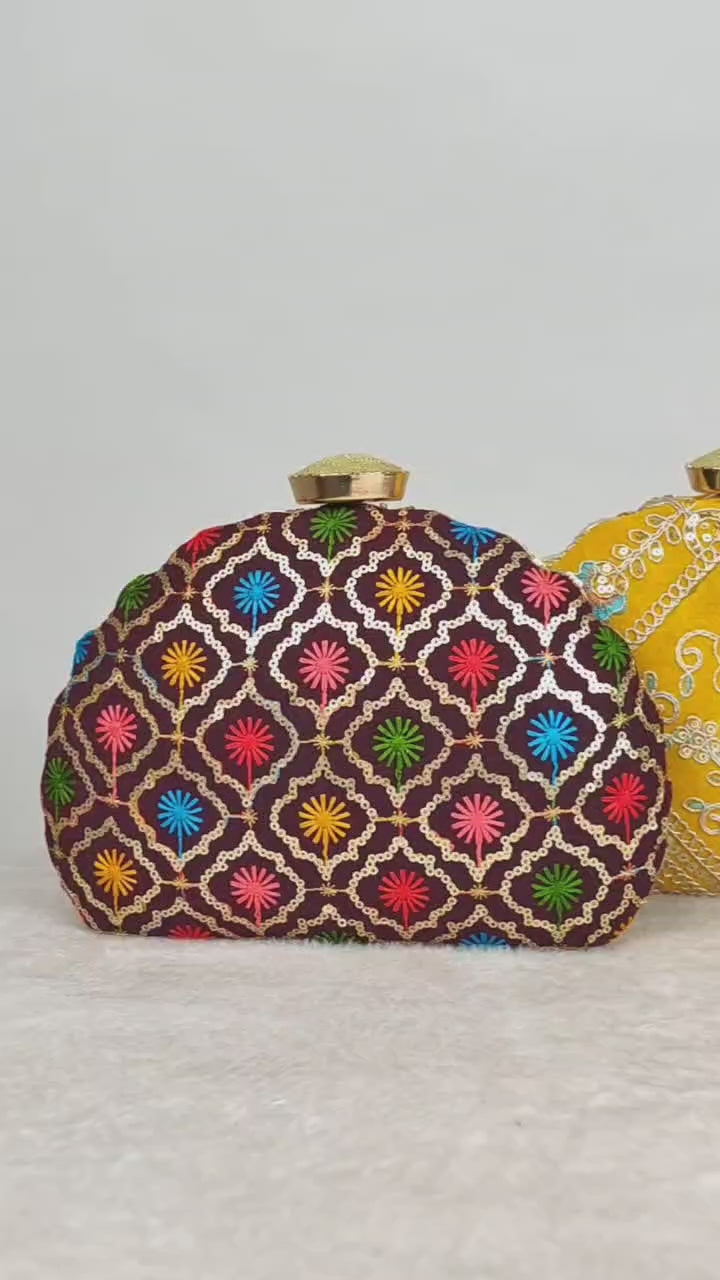 D-shaped Embroidered clutch
